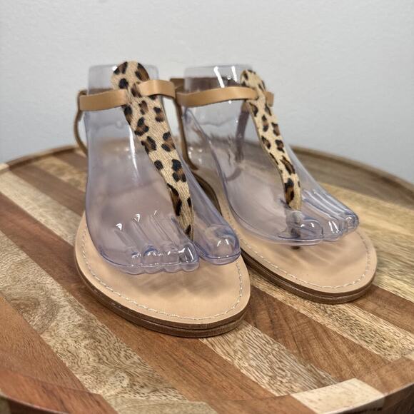 Sophia Milano Flat Thong Sandals Animal Print Size 8.5 Italy Leather Ankle Strap - Picture 1 of 11